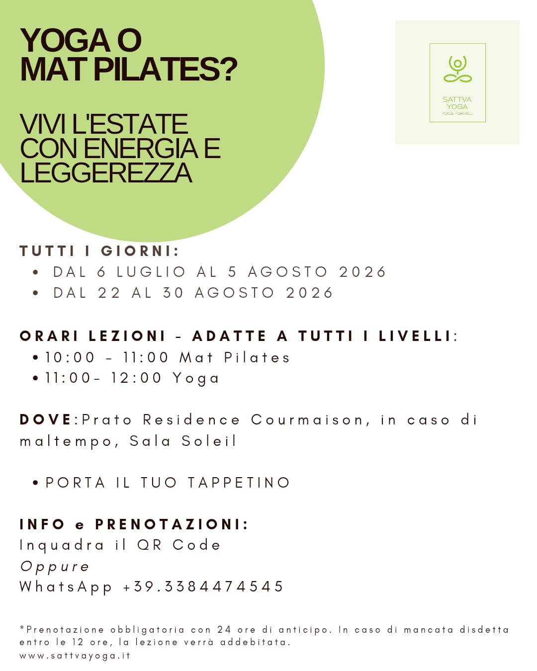 Lezione singola di gruppo YOGA o MAT PILATES
